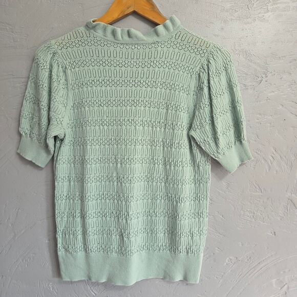 LOFT Woman's Light Blue Open Neck Short Sleeved Sweater Size Medium - Picture 5 of 7